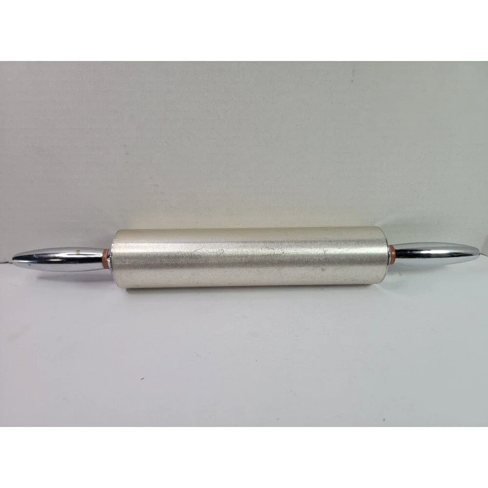 Vintage MCM Gold Anodized Aluminum Rolling Pin Chrome Handles 1950s 1960s